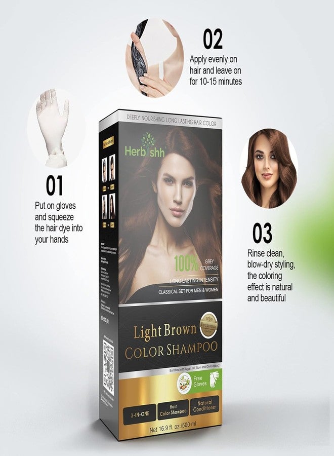 Herbishh Light Brown Hair Dye Shampoo 3 In 1- Color Shampoo For Gray Hair Coverage 500 ML, Argan Oil & Pro Keratin Deep Conditioning Hair Mask 150gm and Ginger Essential Oil Serum For Hair Growth 30ml - Image 2